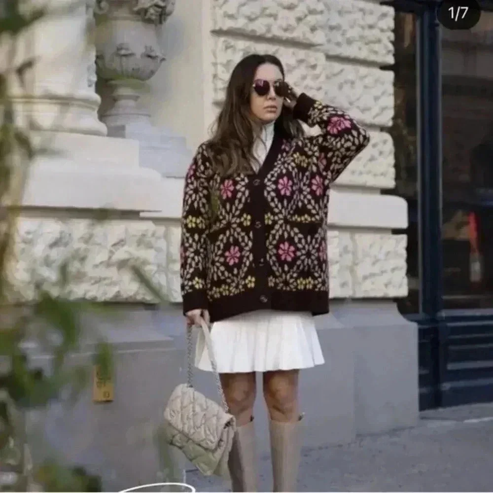 Zara floral jacquard oversized cardigan Small 9598/230